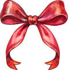 Charming red watercolor bow painted with soft artistic strokes. Ideal for gift-themed designs, festive cards, holiday decor, crafting projects, invitation embellishments, and elegant decorative compos © Natali_Mias