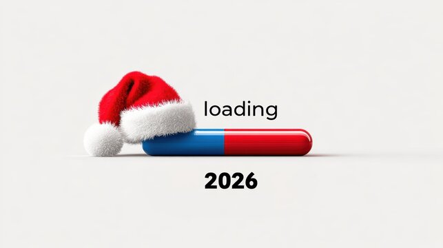 Christmas loading bar with Santa hat, progress to 2026, festive concept - Powered by Adobe