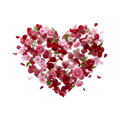 Rose Petal Explosion Heart – Red & Pink Flower Heart Shape isolated on transparent background