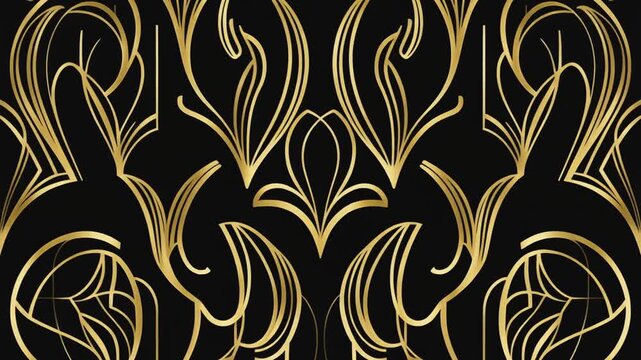 Elegant Gold Pattern on Black Background - Art Deco Style.