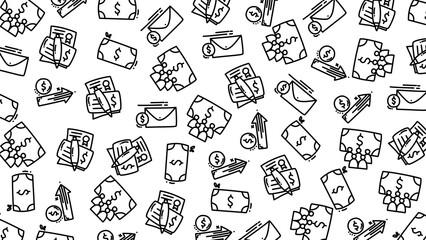 Finance Doodle Pattern Hand Drawn with Money Envelope and Growth Icons