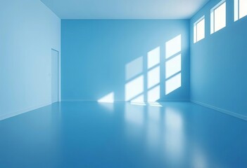 Vast empty blue room, minimalist interior design, space, blue room interior