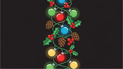 Holiday String Lights with Pine Cones and Holly Decoration