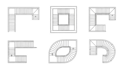 Collection of different staircase layouts in architectural plan view © Stock Image Paradise