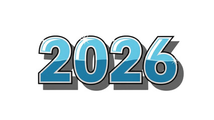 Year 2026 Calendar Graphic with Bold Blue Text and Shadow Effect