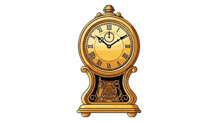 Elegant antique mantel clock in a classic gold design, isolated vector illustration