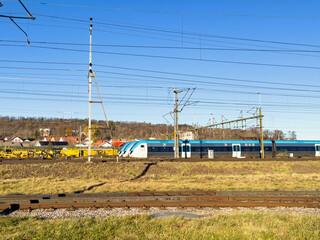 View at a railway with commuter trains