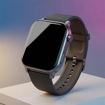 apple watch mockup. Smartwatch mockup with black strap for app presentation on colorful background