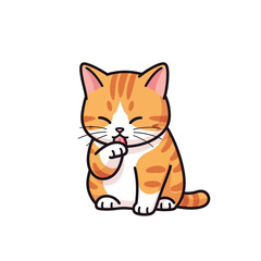 Fototapeta premium Adorable orange tabby kitten licking its paw with eyes closed, a cute and charming illustration