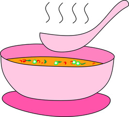 Steaming Hot Soup in a Pink Bowl with Ladle