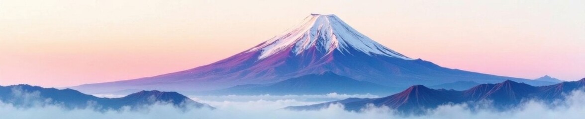Delicate watercolor painting of Mount Fuji, volcanic peak, soft hues , design, japanese