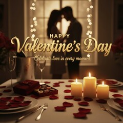 Romantic Valentine's Day dinner with couple and candles love