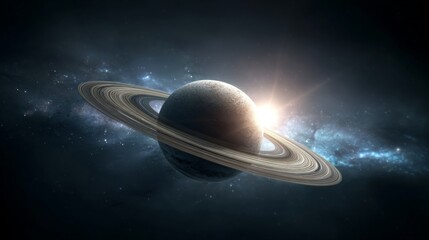 Obraz premium The sky features the big planet Saturn, which is part of a larger cosmic universe and space background