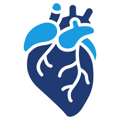 Blue Glyph Human Heart Icon – Solid Anatomical Organ Symbol for Healthcare and Medical Apps