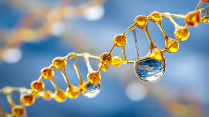 An abstract background filled with bubbles provides the setting for this close-up image of blue water bubbles and drops