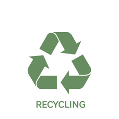 A green recycling symbol with three arrows in a triangular loop, and the word "RECYCLING" underneath.