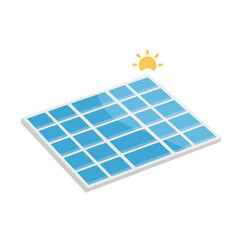 Illustration of a solar panel with the sun, representing renewable energy.