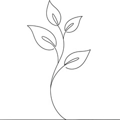 Minimalist Leaf Line Art Illustration,Single Line Drawing of Plant Leaves,Botanical Line Art Minimalist Design.