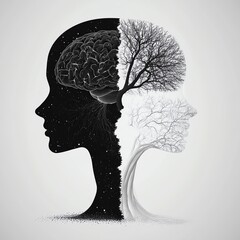 Konzept der Linken Gehirnhalfte gegen rechte Gehirnhalfte, logisches Hirn vs. kreatives Hirn, Logik gegen Kreativitat, menschliche Silhouette   high resolution   for isolate image