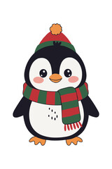 Kawaii Winter Penguin With Scarf Vector Illustration
