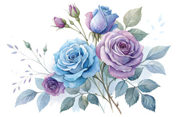 Rose watercolor bouquet isolated on transparent background. Flower PNG.