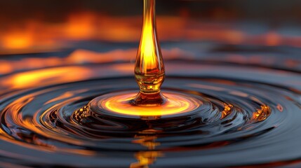 Crude Oil Splash Swirling Into Ripples With Golden Reflection