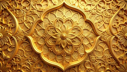 Antique gold metal texture background with oriental Thai temple carving pattern design