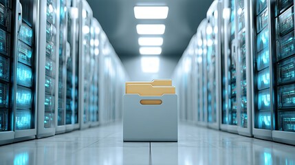 Secure data storage in a modern server room, protecting valuable information and ensuring business continuity with innovative technology solutions