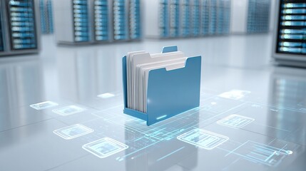 Secure data management with digital file cabinet visualization for streamlined organization in modern server room environment represents efficient storage