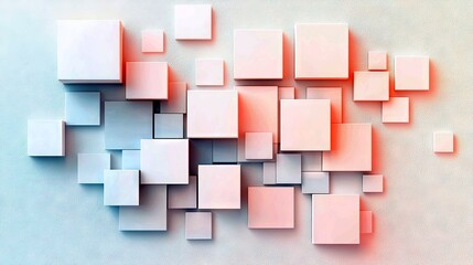 A dynamic arrangement of three-dimensional cubes, some illuminated with pink light and others in cool blue tones, creating a sense of depth and movement.