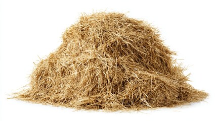 Golden hay bale on a bright white background conveys rustic charm for farming, agriculture, and harvest themes in rural environments