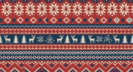 Festive Christmas Pattern with Reindeer and Snowflake Motifs.