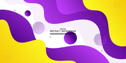Abstract fluid wave pattern on a brightly colored banner background. Yellow and purple pattern background. Horizontal banner background.
