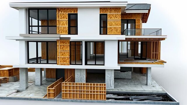 Architectural Rendering of a Modern House Under Construction