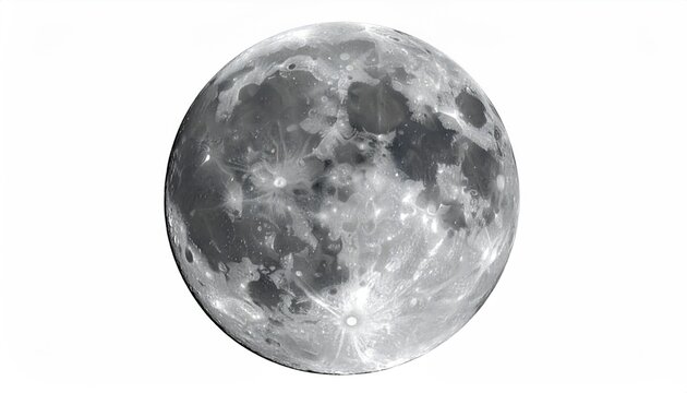 Detailed full moon with visible craters against white