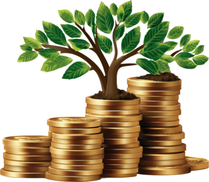 Tree Growing on Stacked Coins Representing Financial Growth
