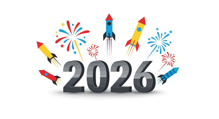 Celebrate the new year 2026 with colorful rockets and fireworks launching into the sky for a festive and exciting start