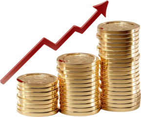 Graph showing increasing stacks of gold coins indicating financial growth