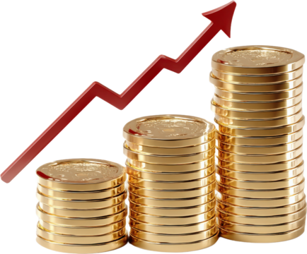 Graph showing increasing stacks of gold coins indicating financial growth - Powered by Adobe