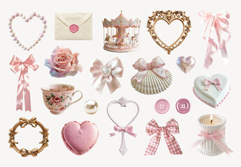 Elegant Pink Vintage Decorative Element Set