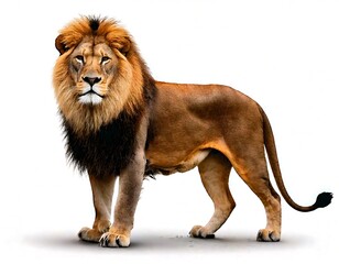 Obraz premium A mature lion standing in front of a white, solid surface