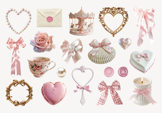 Elegant Pink Vintage Decorative Element Set