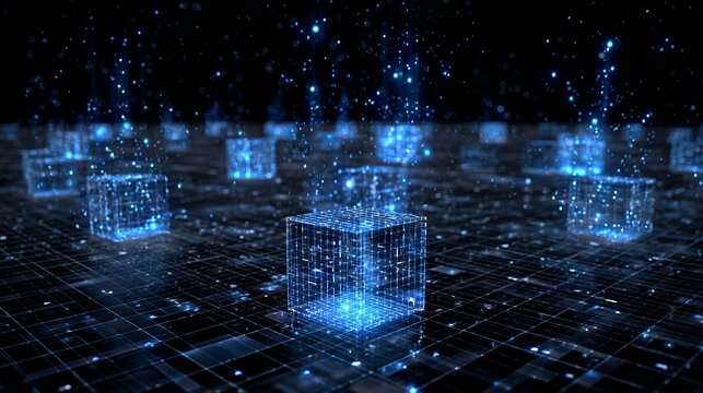 Cutting-edge digital blocks representing advanced technology solutions and innovative network systems for data processing and communication - Powered by Adobe