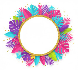 Tropical frame with natural flower and leaf