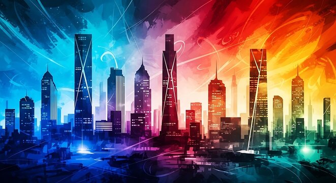 Futuristic Cityscape with Vibrant Colors and Modern Architecture.