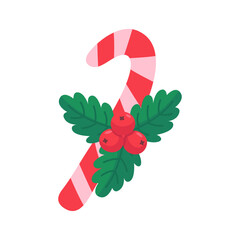 Festive Candy Cane with Holly Berries