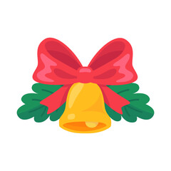 Christmas Bell with Red Bow and Greenery Illustration