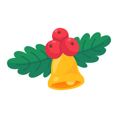 Festive Golden Christmas Bell with Red Berries and Green Leaves