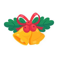 Golden Christmas Bells with Holly and Red Ribbon Illustration