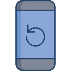 Simple flat icon of a smartphone with a refresh or reload symbol on a light blue screen against a transparent background